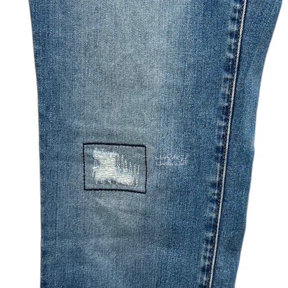 Eddie Bauer Slim Boyfriend Buffalo Plaid Knee Patch Lightly Distressed Jeans - Picture 4 of 7